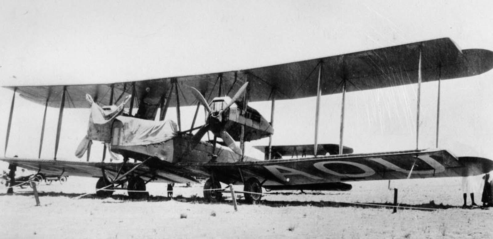 The Vickers Vimy aeroplane flown from England to Australia by the Smith brothers in 1919