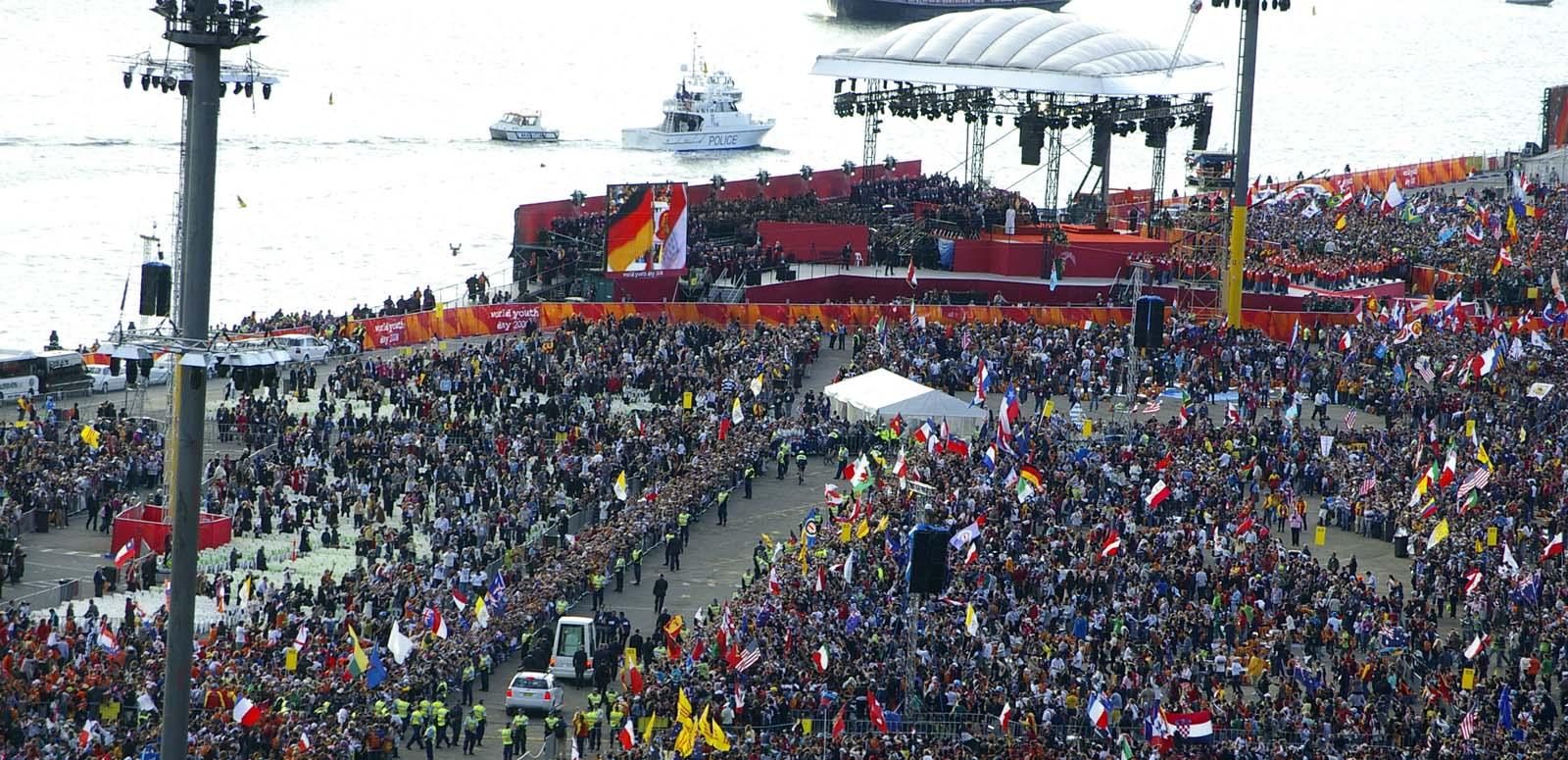 A large crowd of people at World Youth Day at Barangaroo, Sydney in July 2008. A large crowd of people at World Youth Day at Barangaroo, Sydney in July 2008.