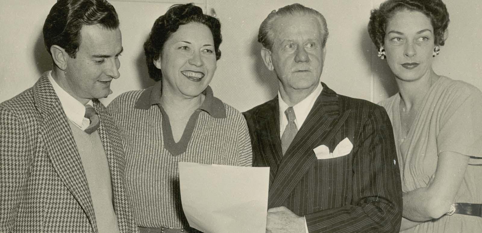 Radio producer Grace Gibson with colleagues John Saul, Lawrence H Cecil and Betty Barnard