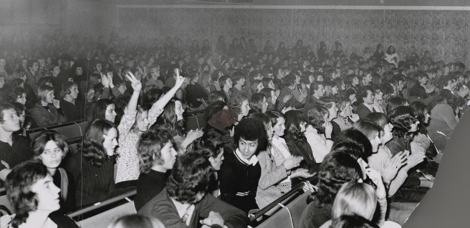 Crowd of teenagers at the Battle of the Sounds competition. Crowd of teenagers at the Battle of the Sounds competition.