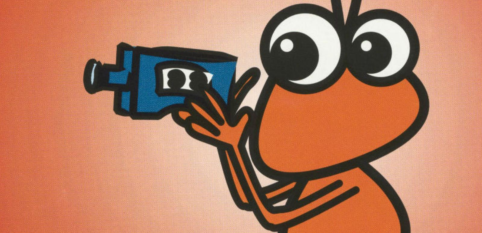 Cropped section of Tropfest poster from 2007 showing a cartoon ant holding a video camera