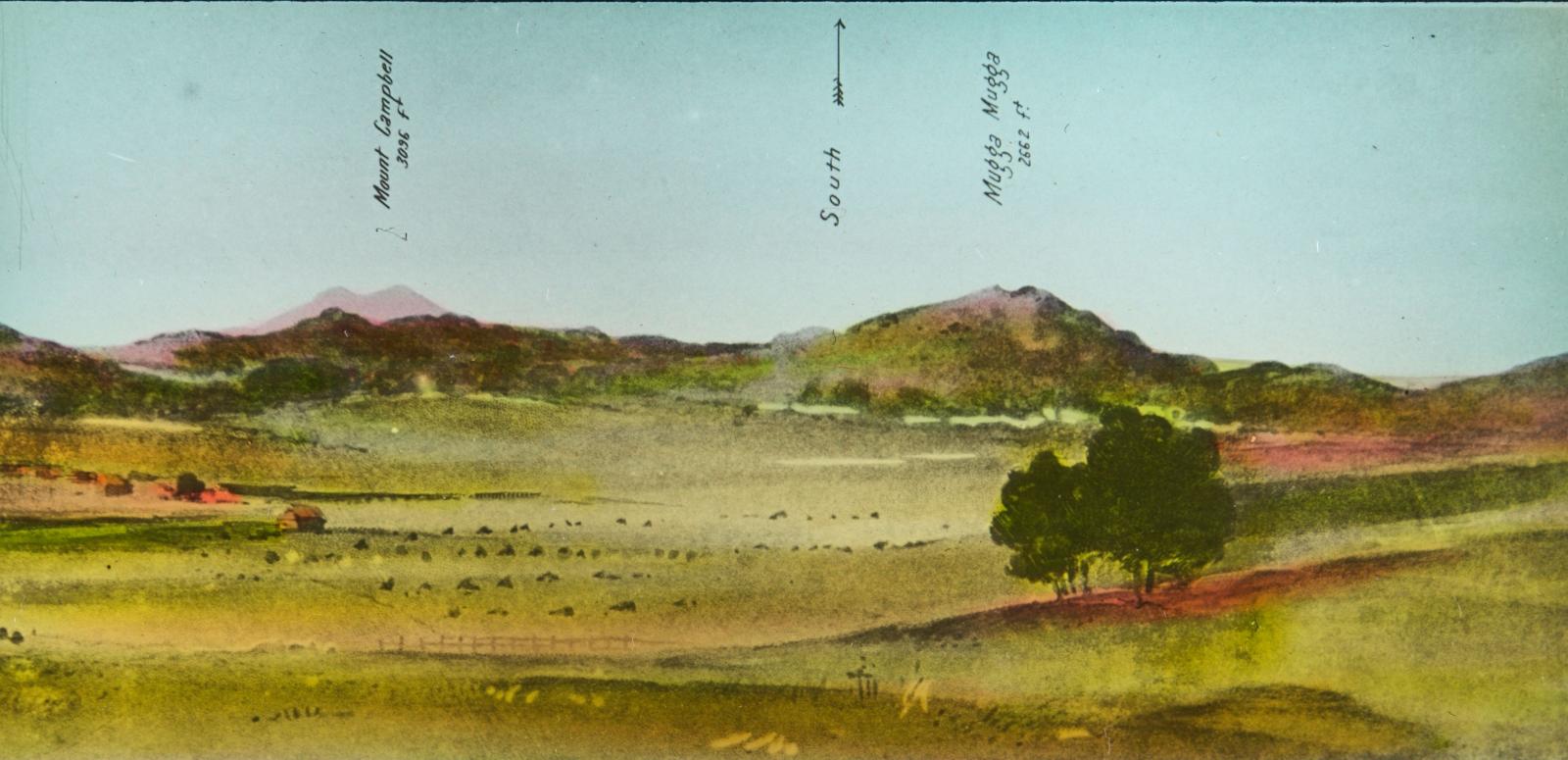 Painting of the Canberra landscape on a glass slide. Painting of the Canberra landscape on a glass slide.