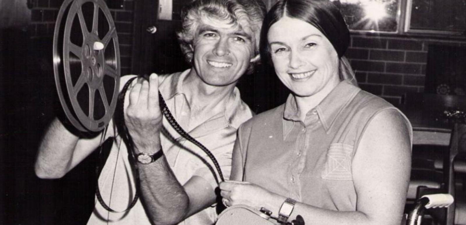 Don and Barbara Worley, 1975 Don and Barbara Worley, 1975. Don holds film reel and Barbara is sitting in wheelchair holding movie camera.