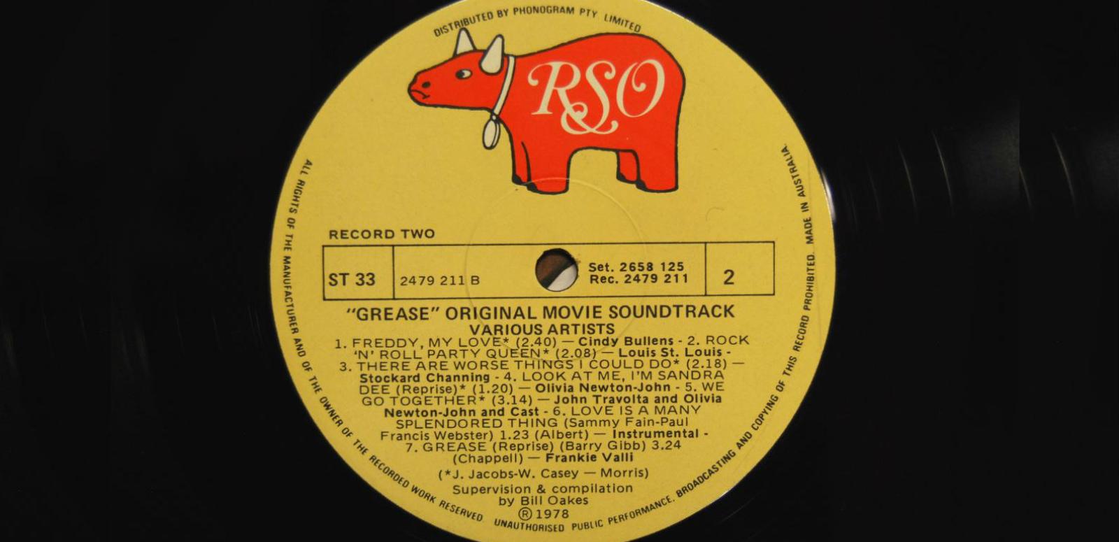 Cropped image of vinyl recording of 'Grease'
