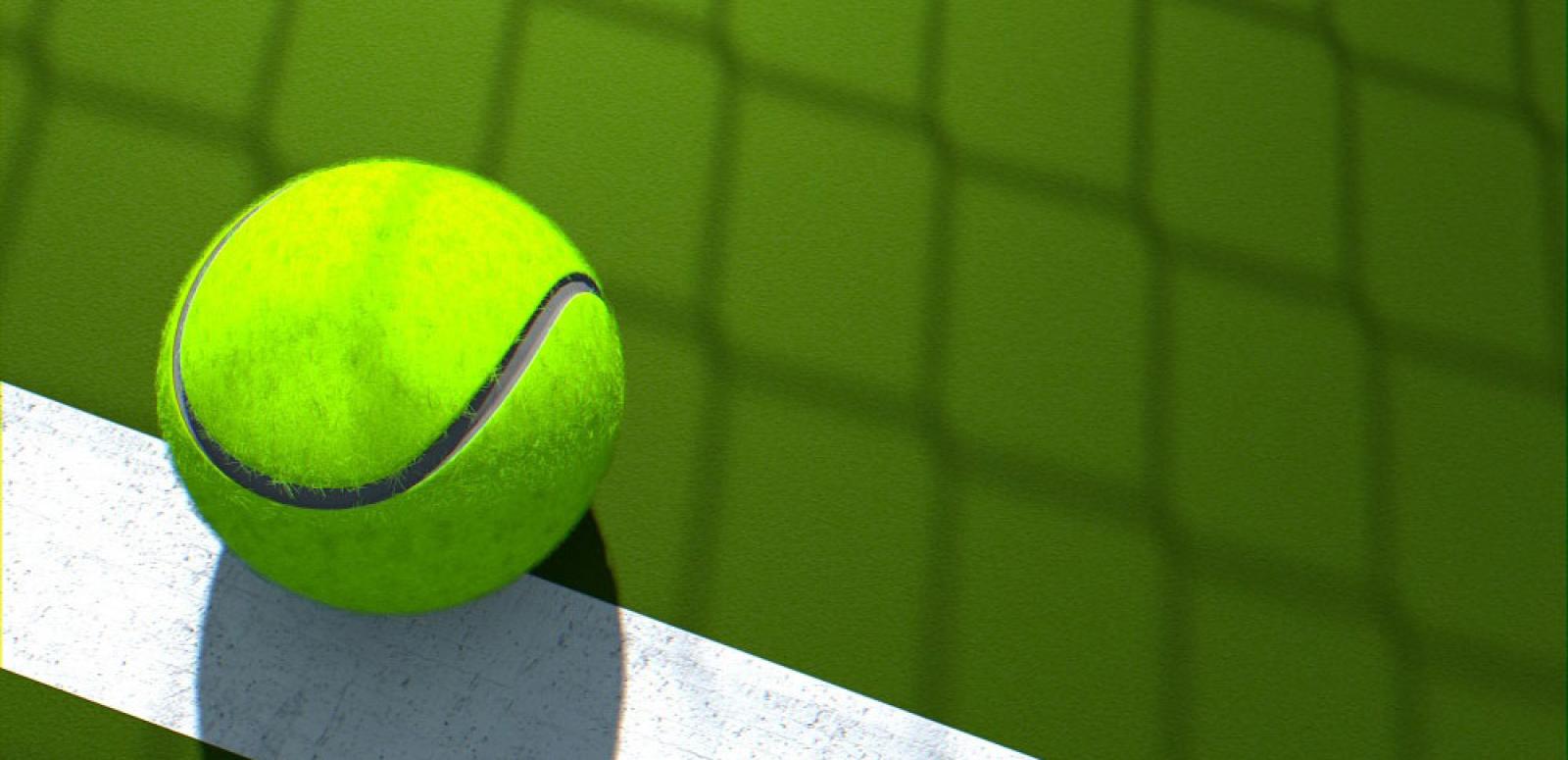Close up of a tennis ball on a tennis court. Close up of a tennis ball on a tennis court.