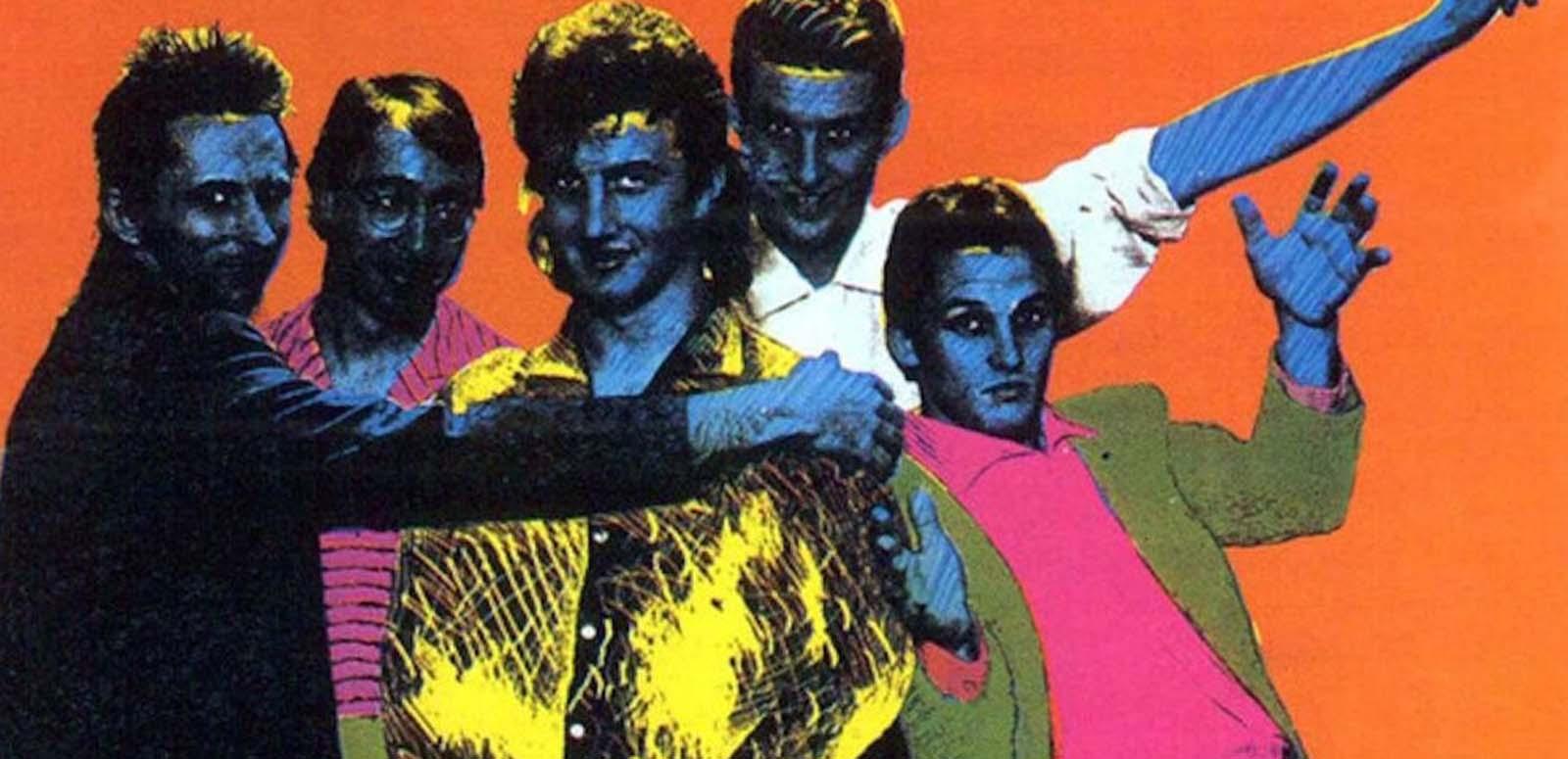 Album cover for mental As Anything's record 'Get Wet' with a hyper saturated colour photo of the band members. Album cover for mental As Anything's record 'Get Wet' with a hyper saturated colour photo of the band members.