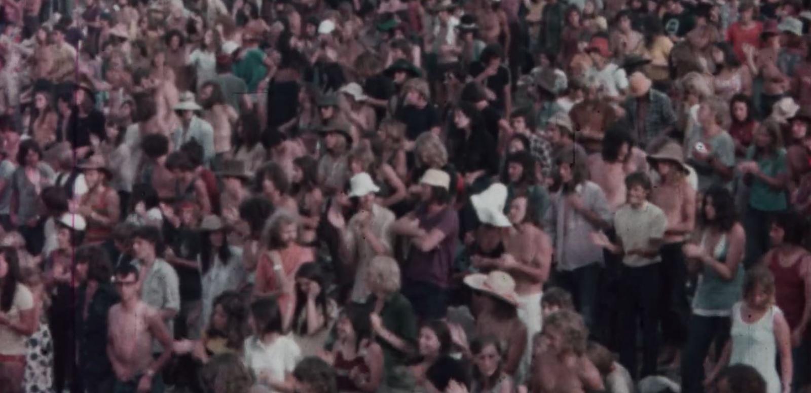 A packed crowd at an early 1970s music festival in Australia
