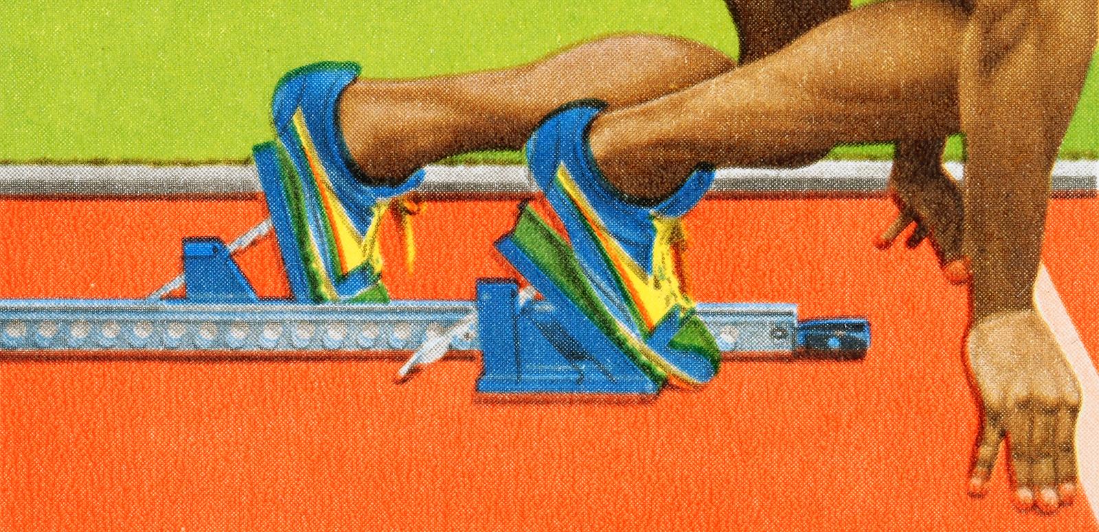 Commonwealth Games_starting blocks_1600x775 Colourful graphic image of athlete's legs and feet in the starting blocks of a race.