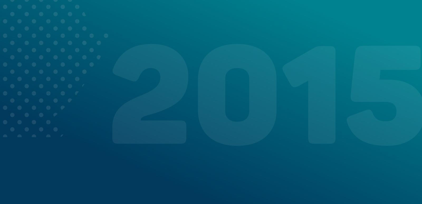 Graphic with gradient colours of teal and blue and the year 2015 and a series of dots partially over the top.