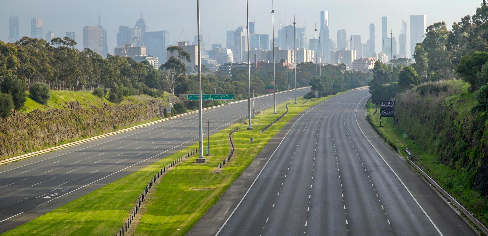 An empty freeway in Melbourne