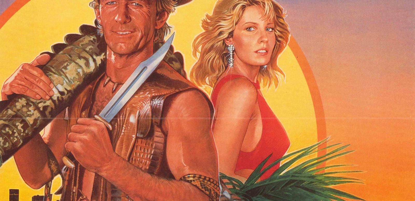 Crocodile Dundee poster detail Paul Hogan and Linda Kozlowski in a poster from Crocodile Dundee