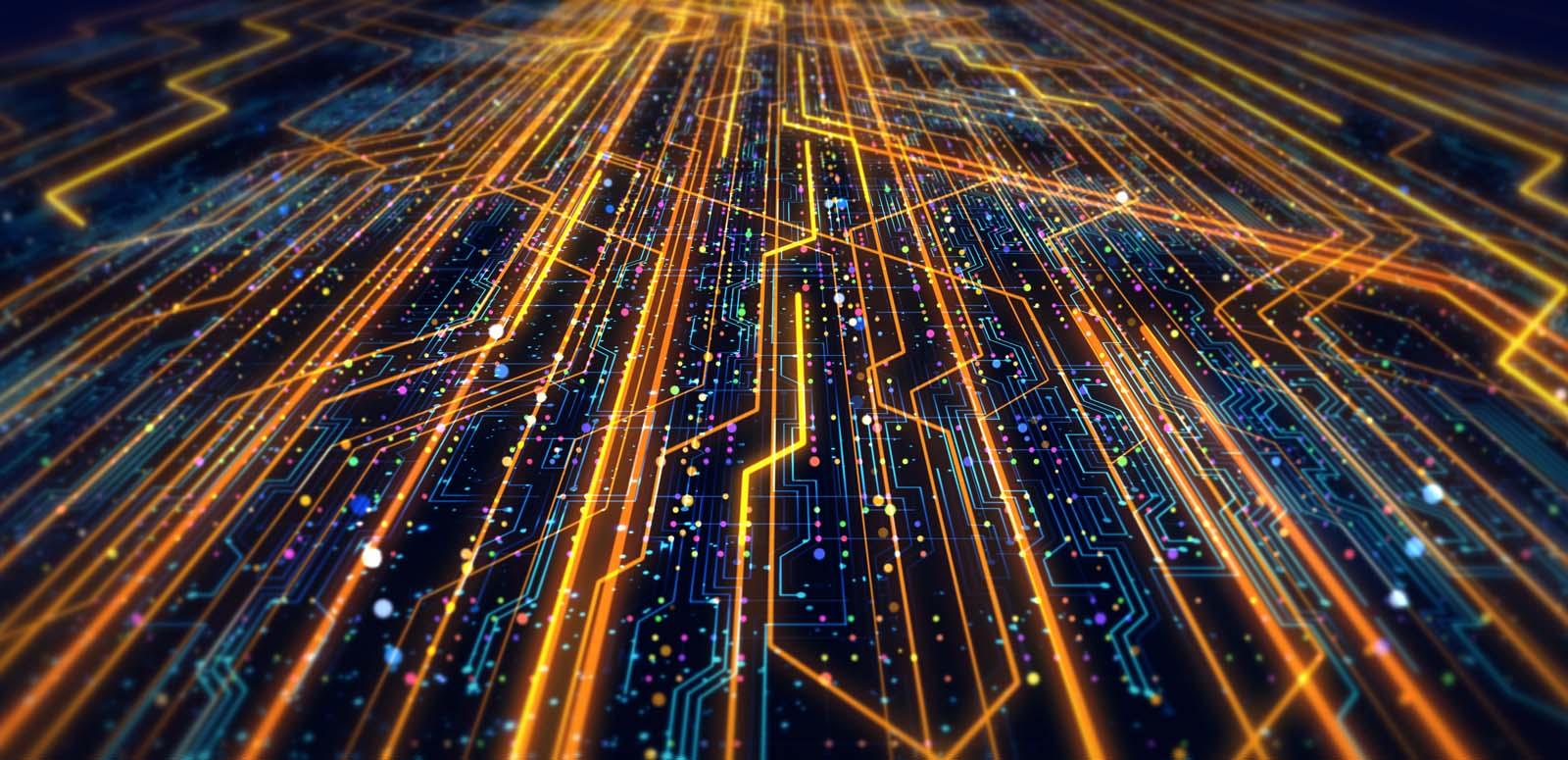 Futuristic circuit board render with blurred effect