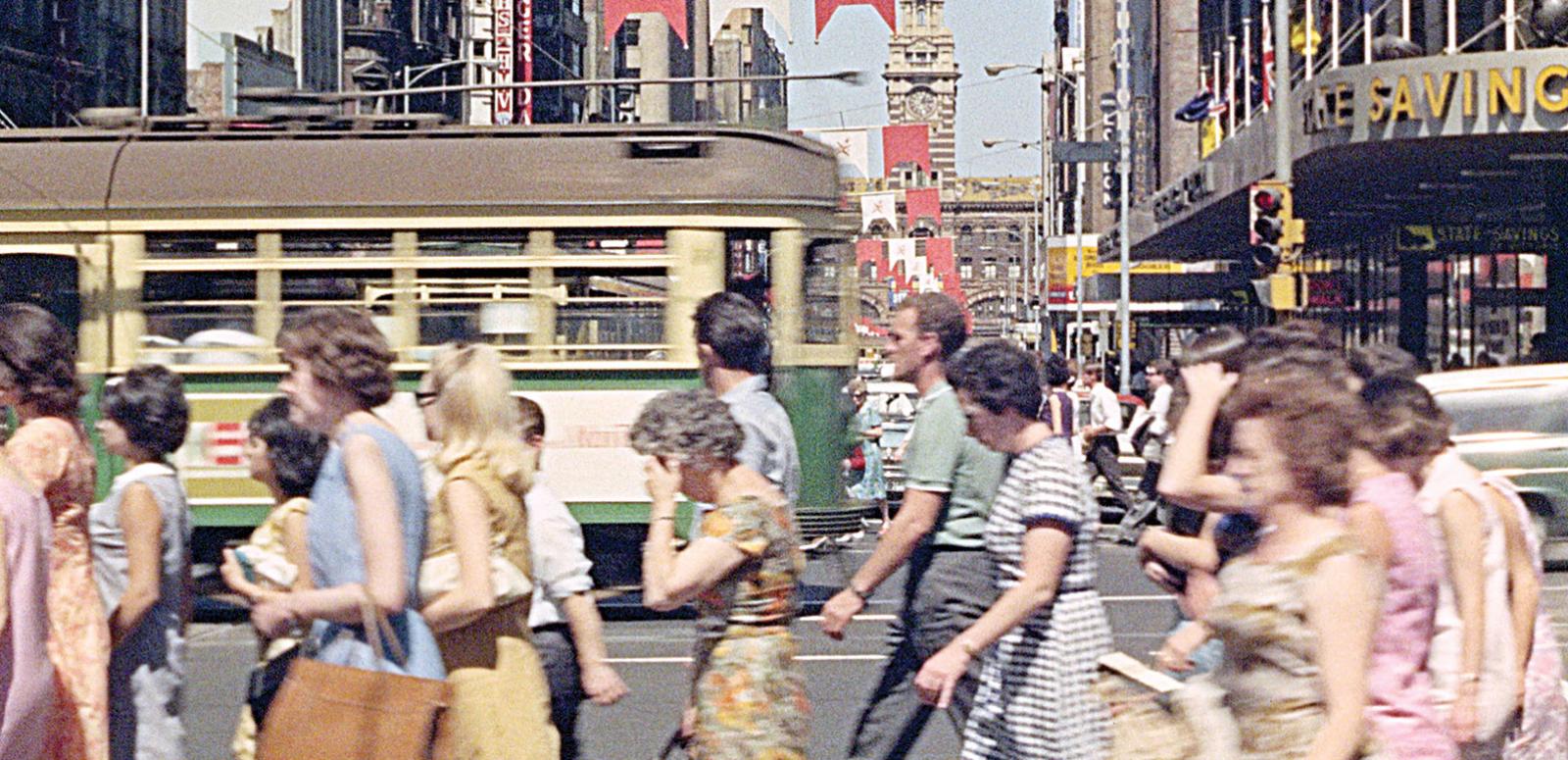 Street view of Melbourne in the 1960s Street view of Melbourne in the 1960s