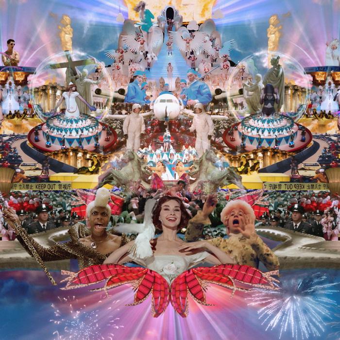 Detail from the video installation Heaven's Gate, featuring a kaleidoscopic collage of images from Hollywood's Golden Age.