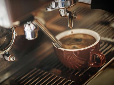 Coffee machine with a cup of long black 