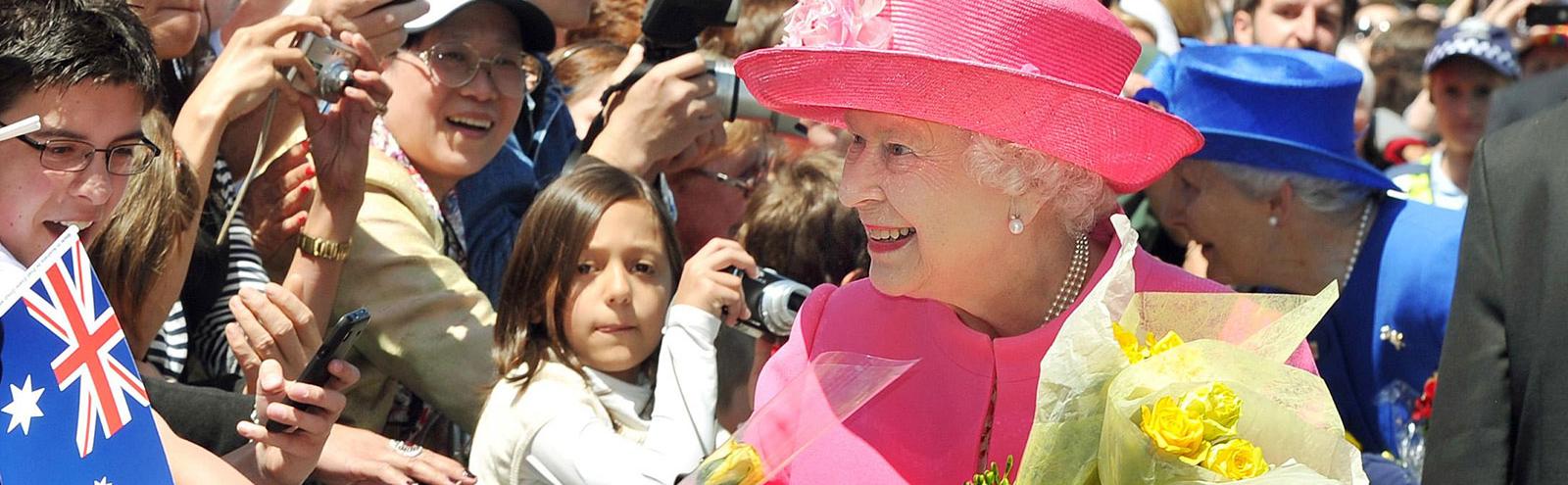 Queen Elizabeth II greeting crowds in Australia