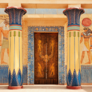 Egyptian pillars either side of doorway 