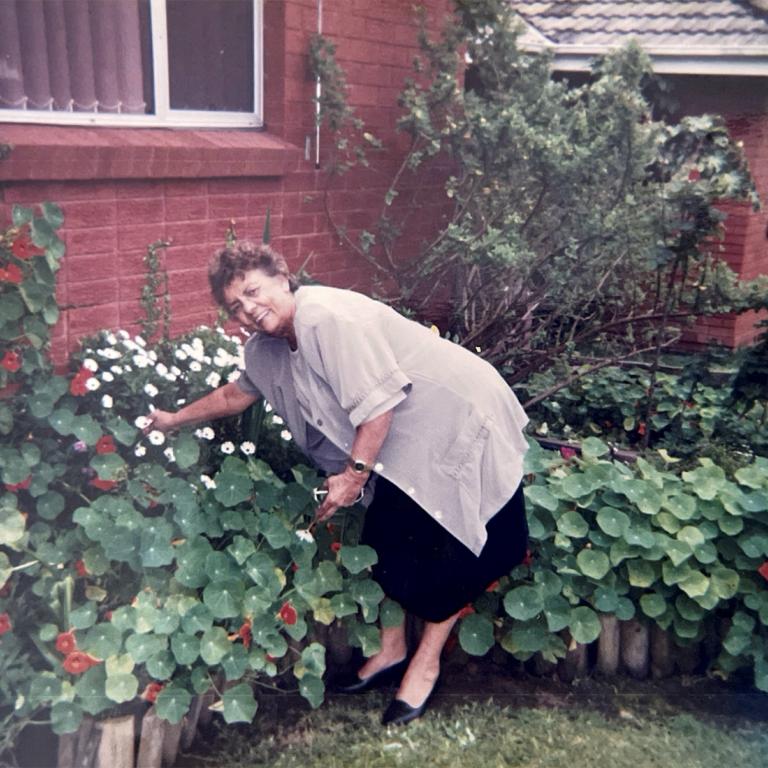 Aunty Pansy Hickey in her Garden at Cawarra Womens Refuge
