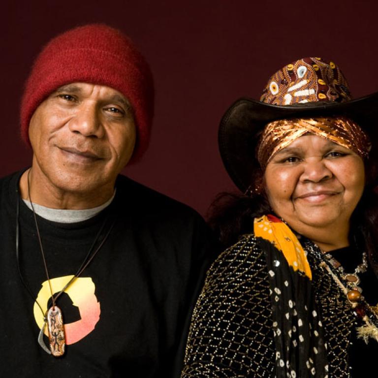 A portrait of Ruby Hunter and Archie Roach.