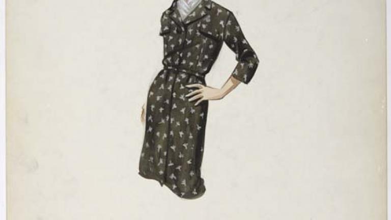 Thorn Birds costume design_brown and grey belted skirt dress ORIGINAL COSTUME DESIGN DEPICTING A BROWN AND GREY BELTED SHIRT DRESS