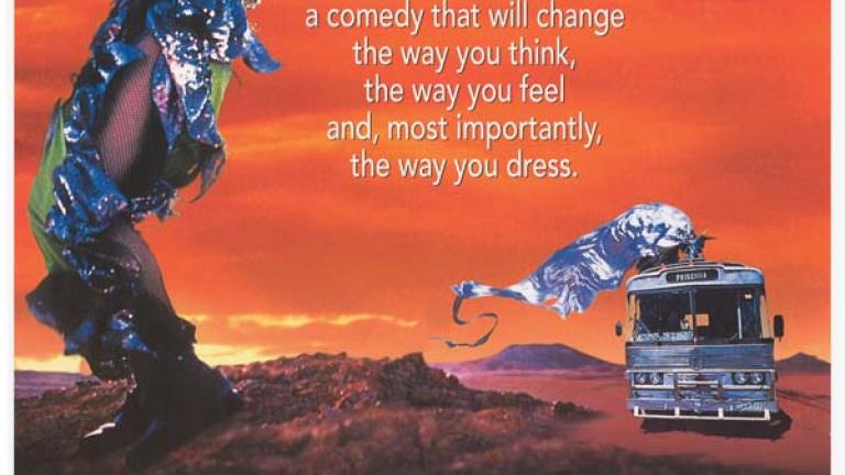  Main image has orange background colour and depicts Male in female drag. Text reads: 'Finally, a comedy that will change the way you think, the way you feel and, most importantly, the way you dress'.