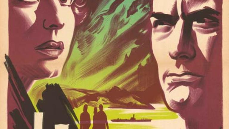 French poster: On the Beach The faces of Ava Gardner and Gregrory Peck flank the film's French title. Cast names appear at the top.