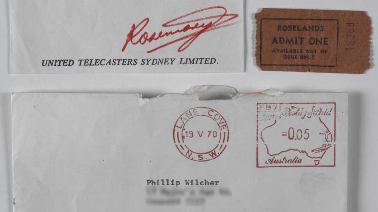 A fan card and envelope to a fan from Rosemary Eather.