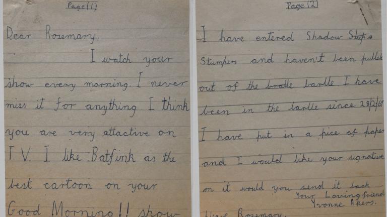 Fan letter to Rosemary Eather, c1960s