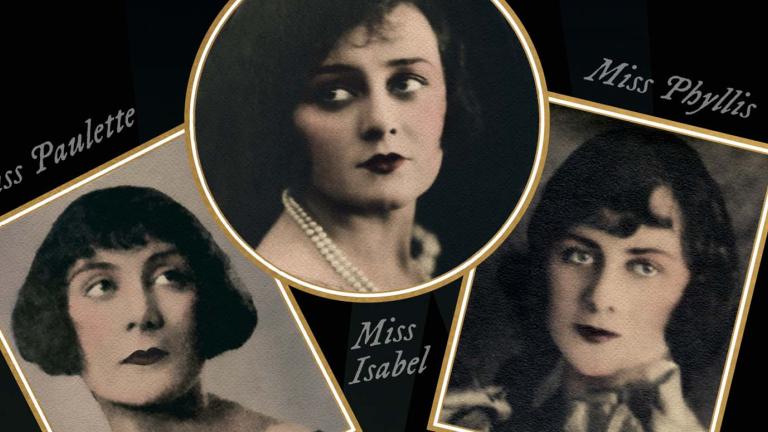 Detail of the book cover of Those Dashing McDonagh Sisters showing portraits of Paulette, Isabel and Phyllis McDonagh
