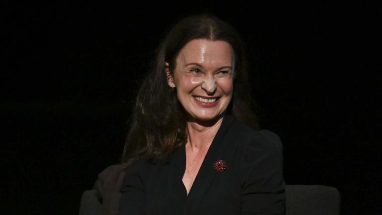Tara Morice on stage at the NFSA for a Q&A session about Strictly Ballroom