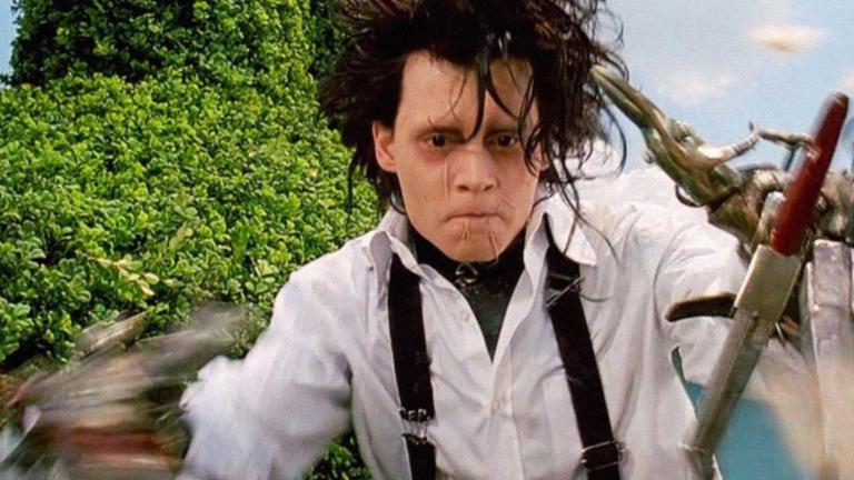 Close up of actor Johnny Depp in a scene from Edward Scissorhands