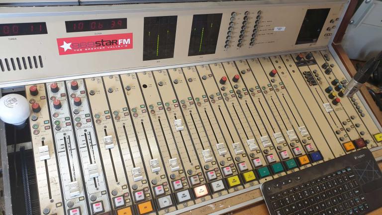 A mixing console from a radio studio
