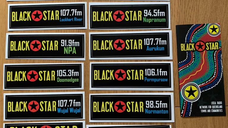 A collection of stickers featuring branding for Black Star radio.