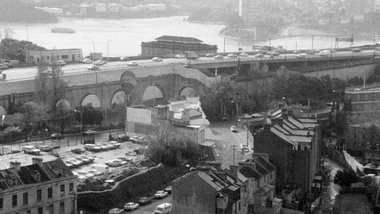 Aerial view of The Rocks and Sydney Harbour, circa late 1960s.