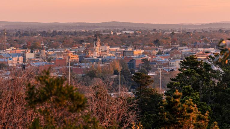 View from Black Hill lookout of Ballarat at sunset
