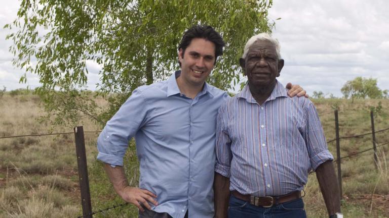 Chris Taylor with Gurindji elder Jimmy Wavehill along the Wave Hill Walk-Off route in the Northern Territory