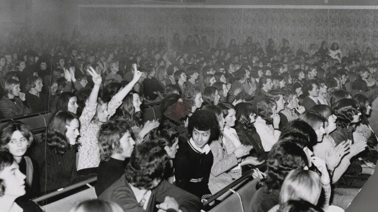 Crowd of teenagers at the Battle of the Sounds competition.