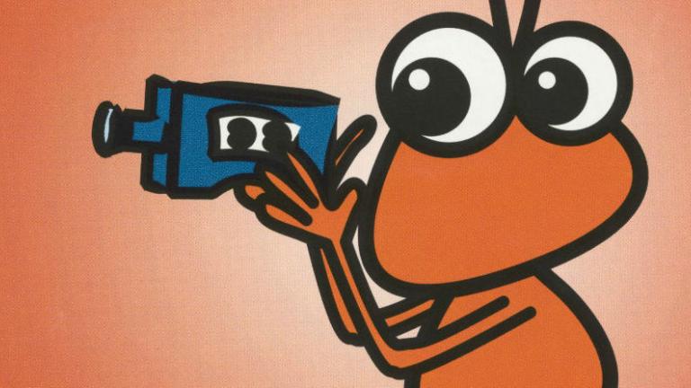 Cropped section of Tropfest poster from 2007 showing a cartoon ant holding a video camera