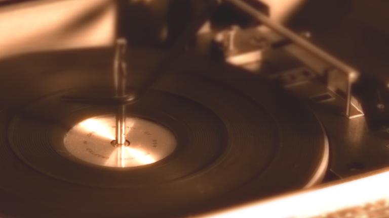 Close-up of 1950s turntable for vinyl records