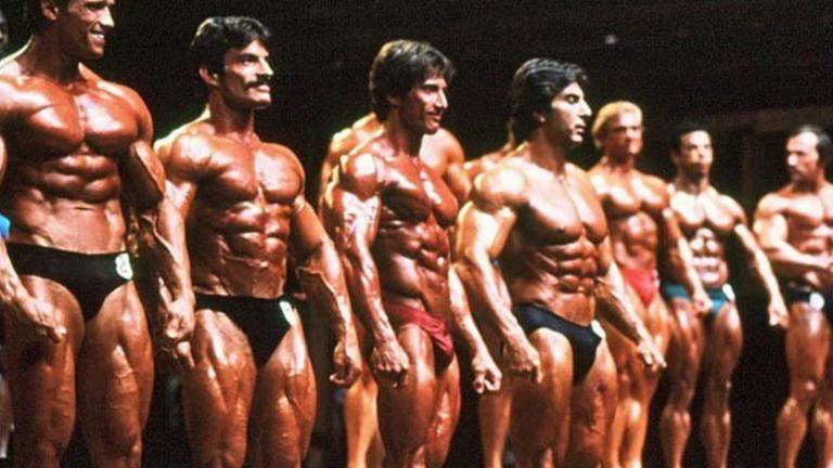 A row of bodybuilders