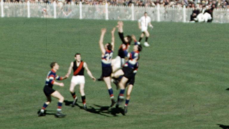 A 1953 AFL game in progress between Footscray and Essendon