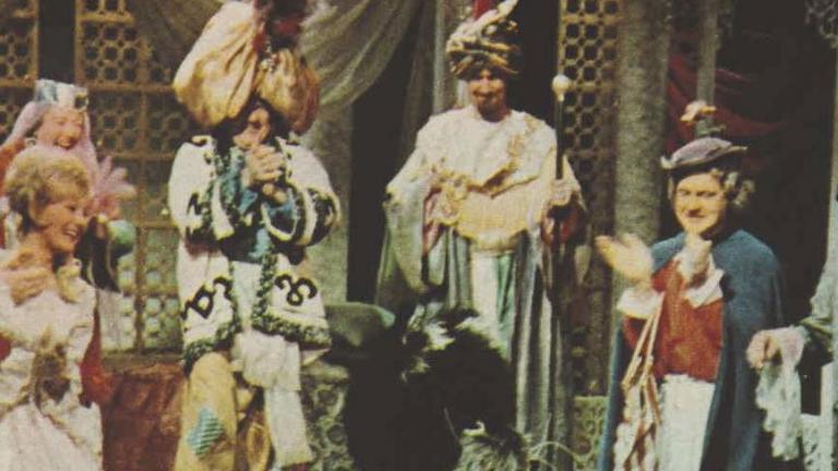 Costumed actors performing in the pantomime, Dick Whittington and His Cat