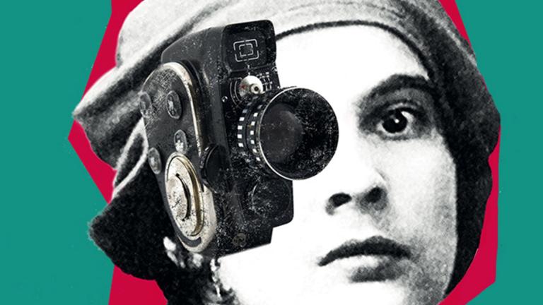 Illustration of a woman with a movie camera Illustration of a woman with a movie camera