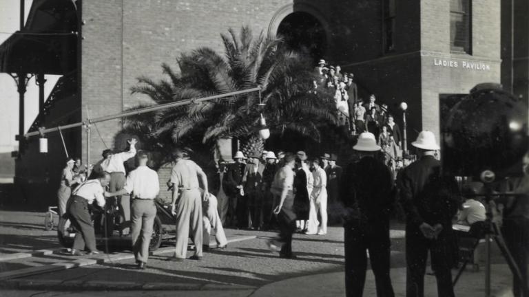 A film crew in front of the Ladies Pavilion at the Sydney Cricket Ground A film crew in front of the Ladies Pavilion at the Sydney Cricket Ground
