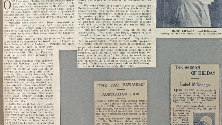 Page from an old scrapbook showing newspaper clippings from the 1920s.