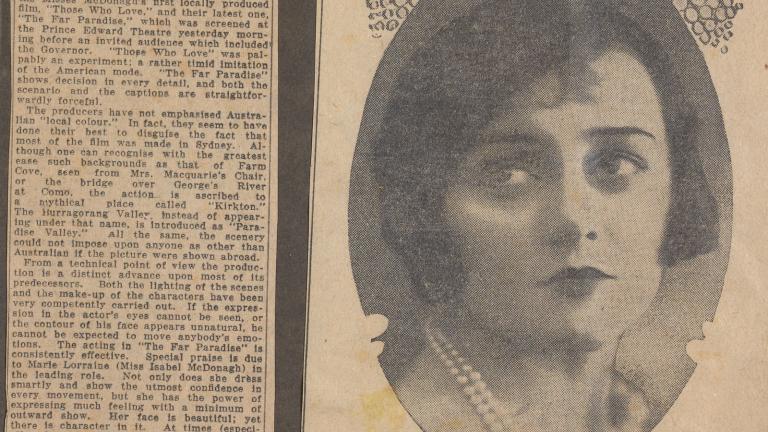 Page from an old scrapbook showing newspaper clippings from the 1920s.