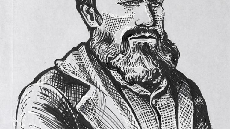 Computer image based on an ink drawing of Heath Ledger as Ned Kelly.
