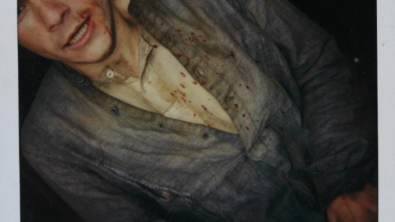 Polaroid photo of Heath Ledger in Ned Kelly costume witrh blood splatters.