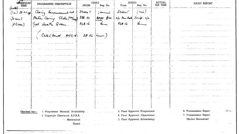 TCN9 Daily programme master log page 4 from 16 September 1956