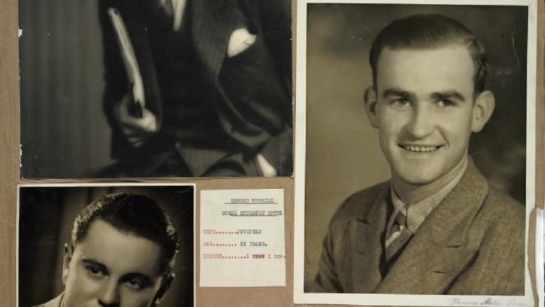 Cinesound Casting book_image 5 Page from a Cinesound Casting book showing 3 photographs of young men striking different poses